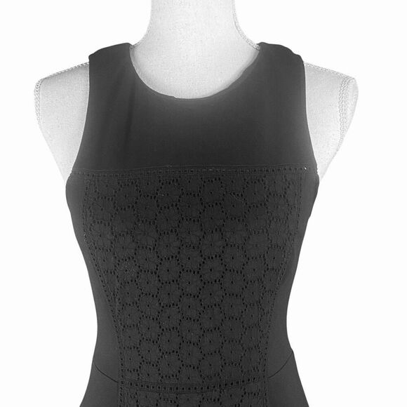 J Crew Black Label Paneled Ponte Eyelet Sleeveless A Line Dress Size 00 - Picture 3 of 7